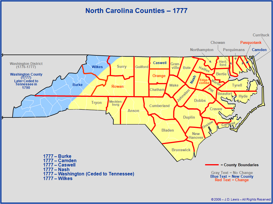 North Carolina Counties Established Between 1775 And 1777
