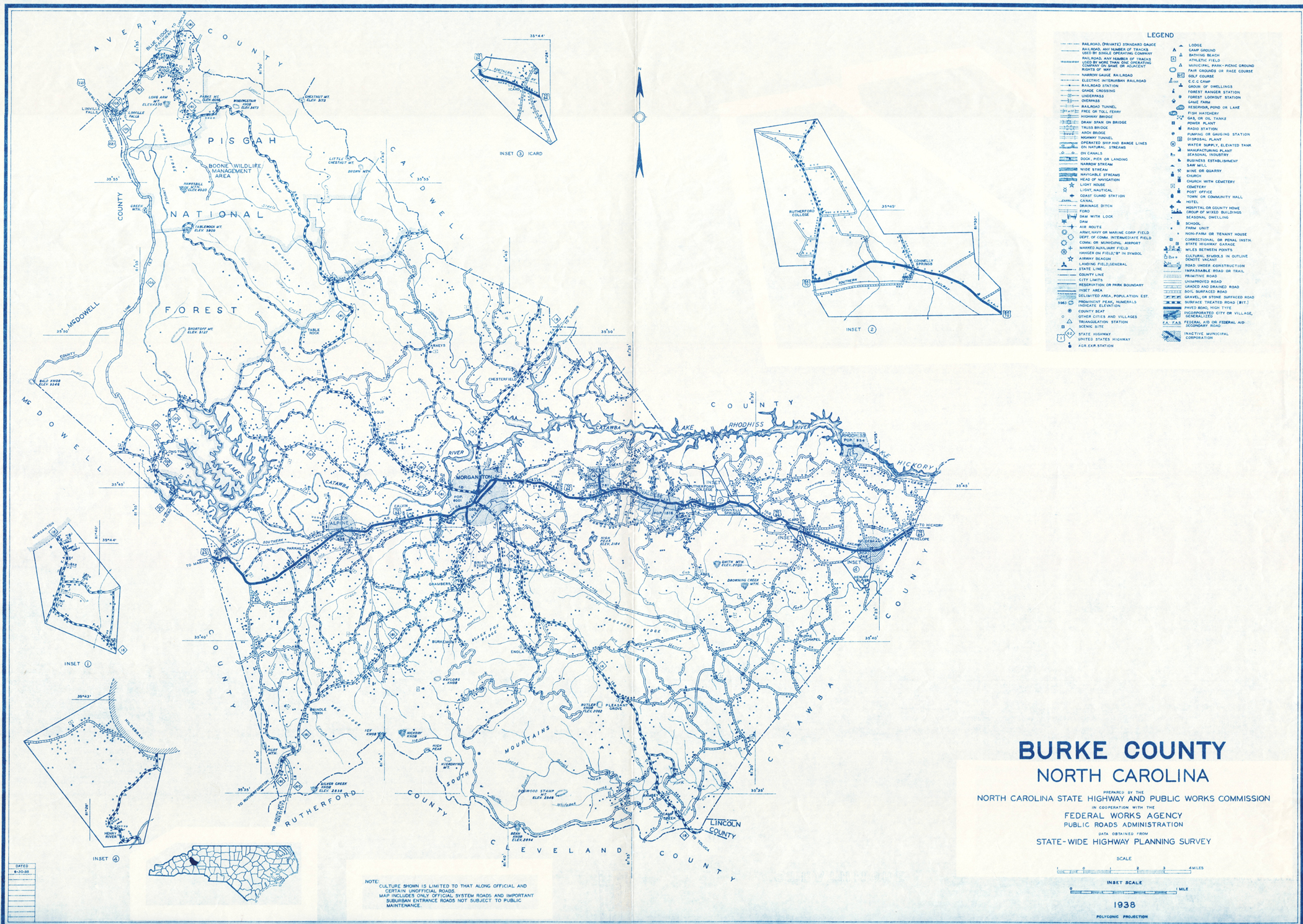1938 Road Map Of Burke County North Carolina