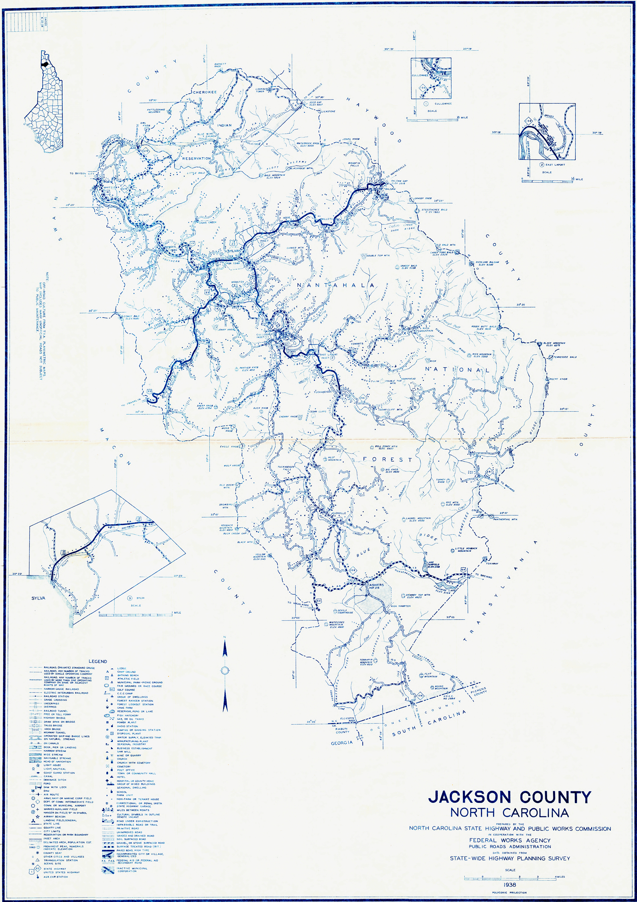 1938 Road Map Of Jackson County North Carolina