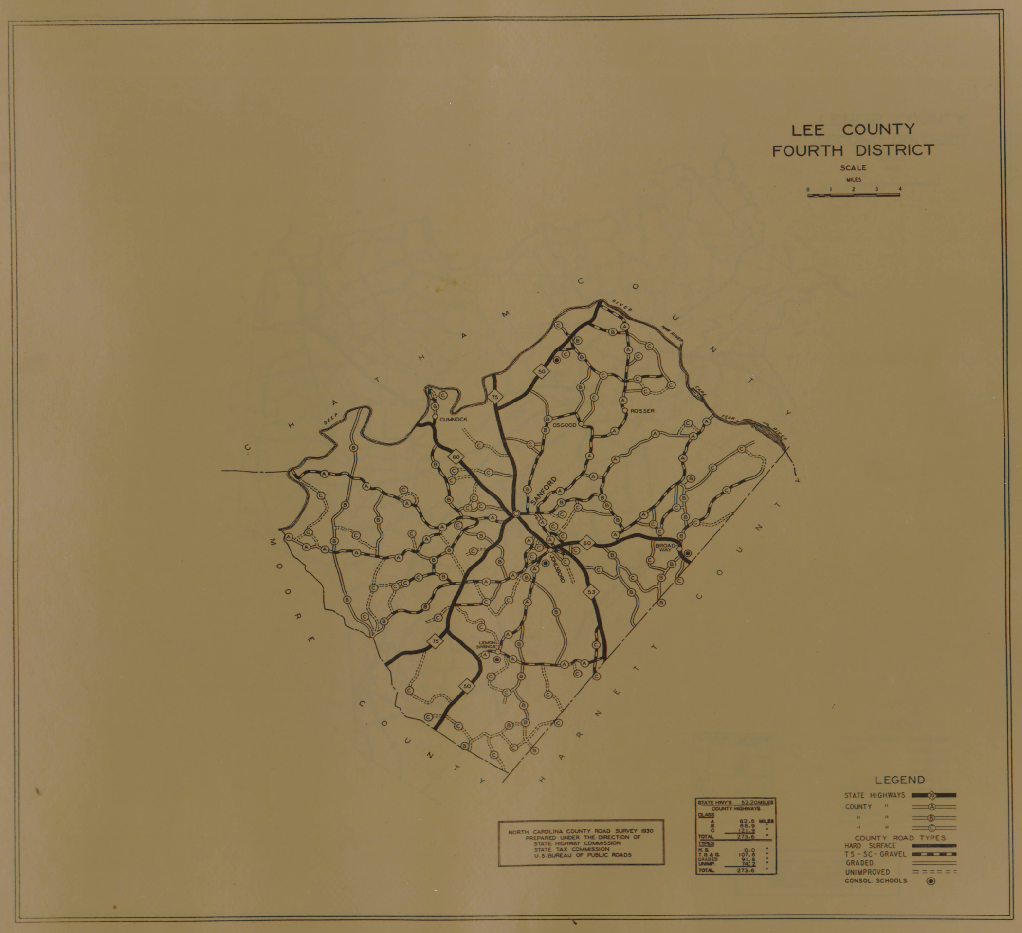 1930 Road Map of Lee County, North Carolina