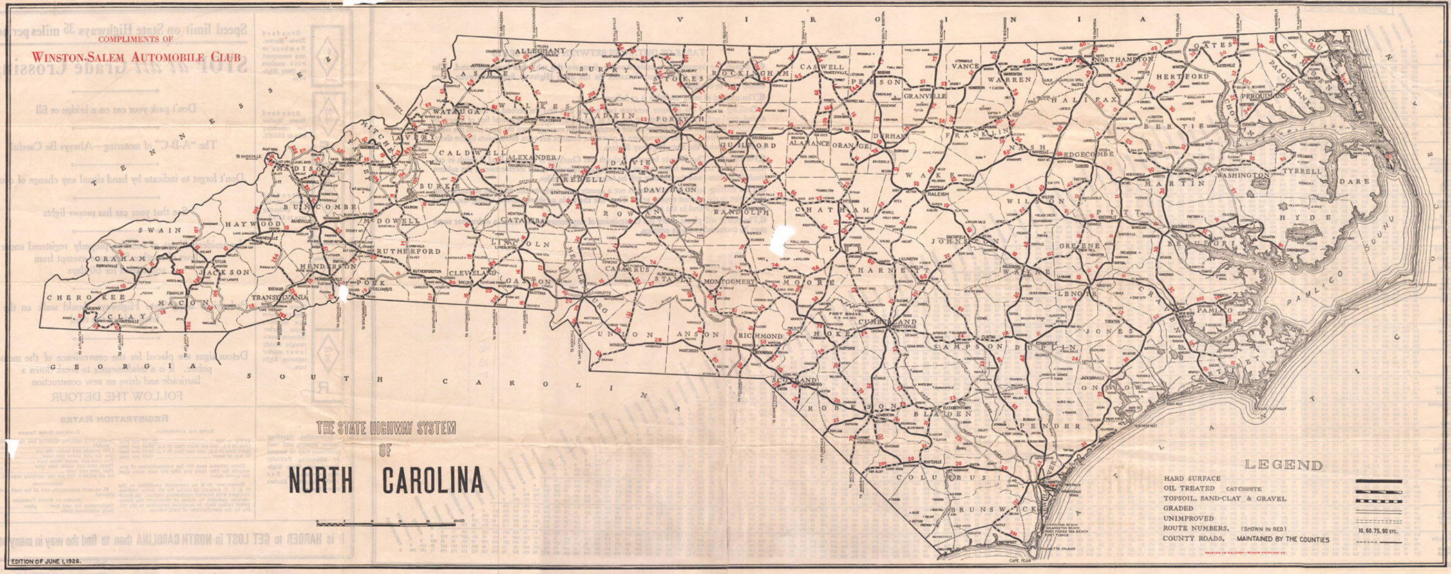 North Carolina Road Map 1926