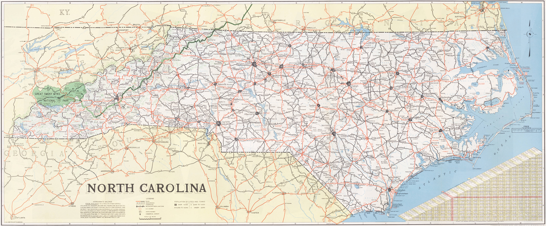 North Carolina Roads And Highways Nc Road Map 1956