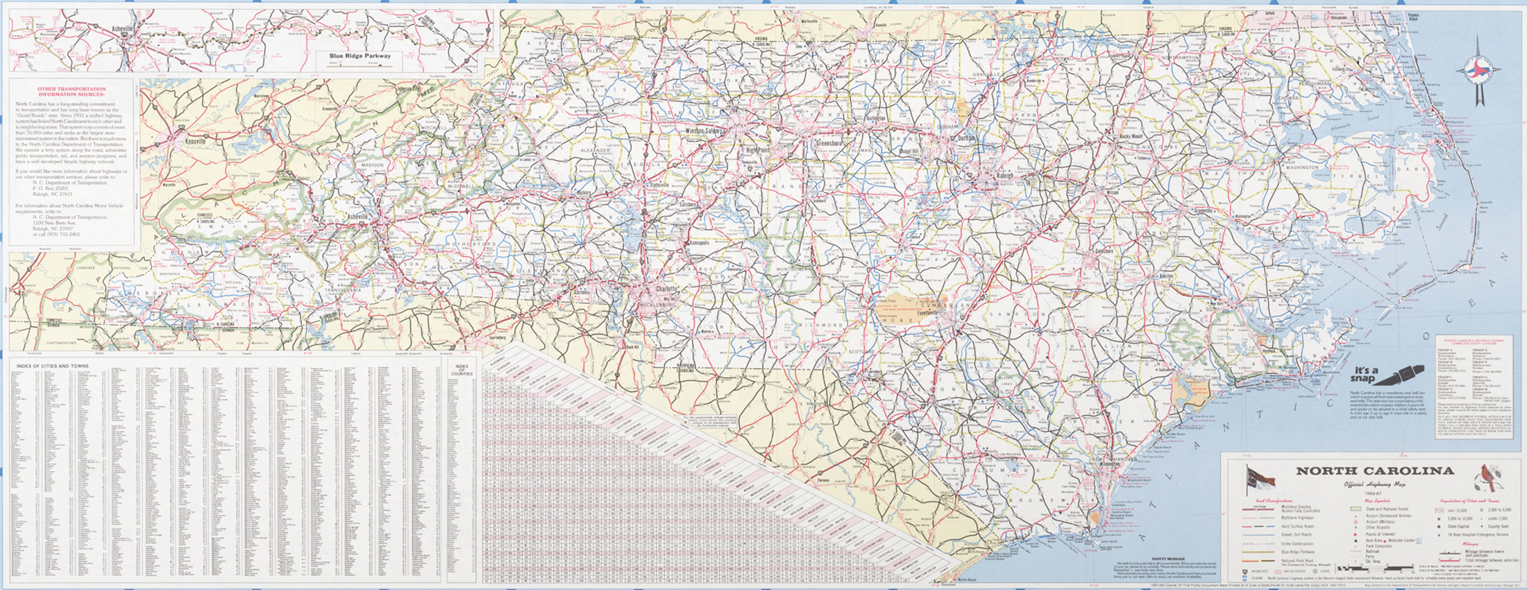 North Carolina Roads And Highways Nc Road Map 1986