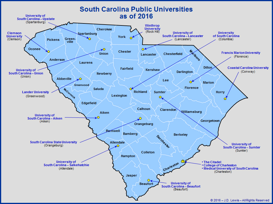 South Carolina Education Public Universities As Of 2016